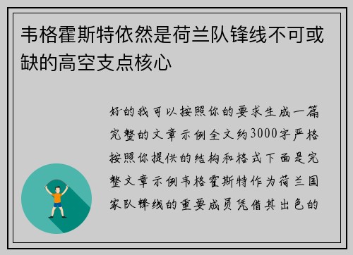 韦格霍斯特依然是荷兰队锋线不可或缺的高空支点核心